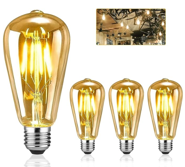 Bombilla LED Vintage ST64 E27 4W 2700K, Luz Cálida Decorativa, 3 Piezas