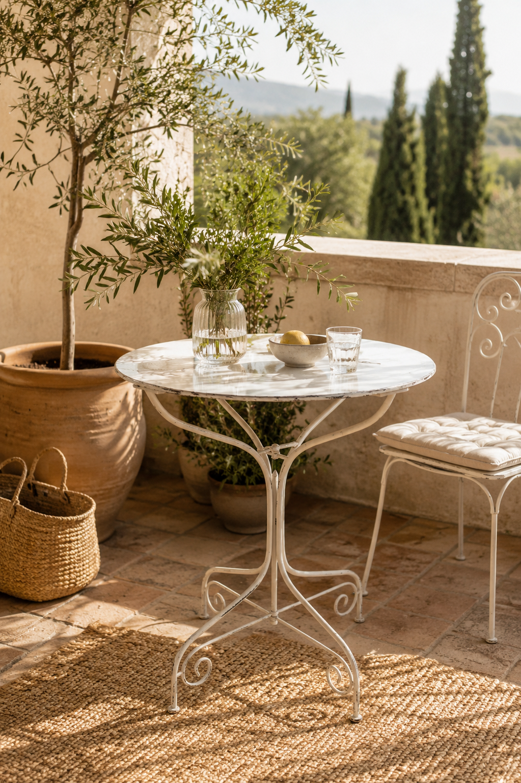 Mesa de hierro forjado redonda blanca & Plegable en Grace & Co.