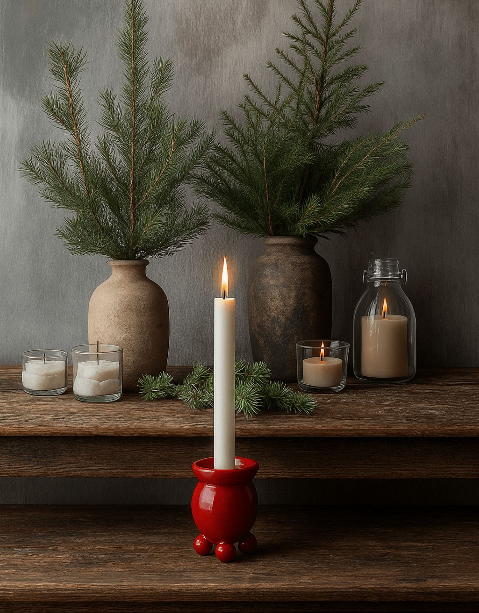 Candelabro Redondo Rojo - Grace & Co.Candelabro Redondo RojoGrace & Co.