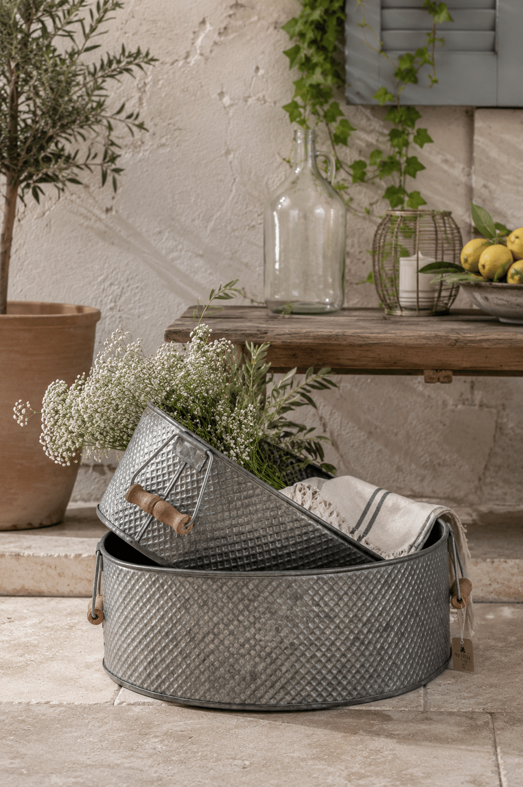 Cesta galvanizadas | Set x 2 - Grace & Co.Cesta galvanizadas | Set x 2Grace & Co.