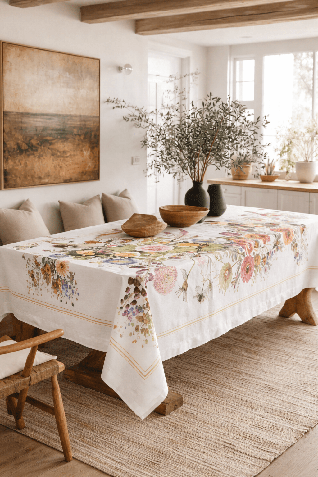 Mantel de Lino Flower Garden – Estampado Floral Natural - Grace & Co.Mantel de Lino Flower Garden – Estampado Floral NaturalGrace & Co.