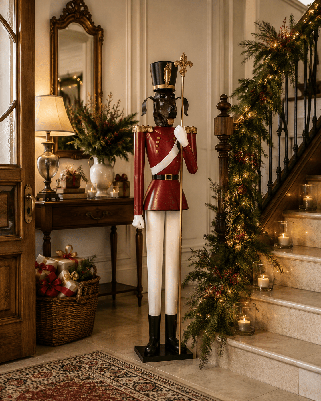 Teodoro | Soldado de Navidad con cabeza de perro en metal · 189 cm - Grace & Co.Teodoro | Soldado de Navidad con cabeza de perro en metal · 189 cmGrace & Co.